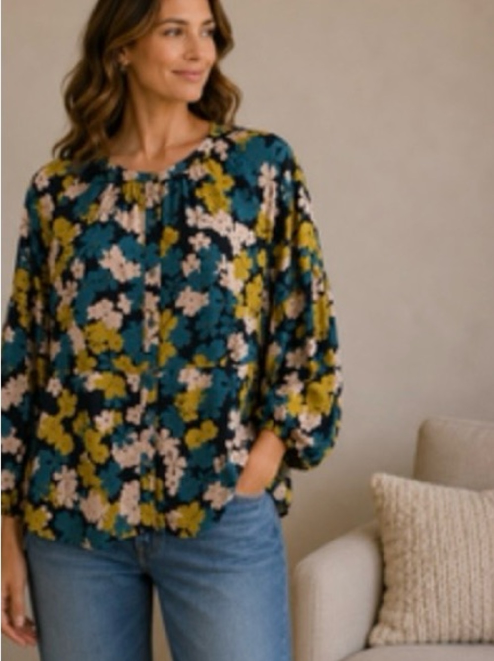 Cabi Favorite Floral Print V-Neck
Balloon Sleeve Blouse Multicolor Size L - Picture 2 of 11